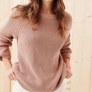 Jenni Kayne Cotton Fisherman Crewneck Long Sleeve Pullover Sweater Pink Rose